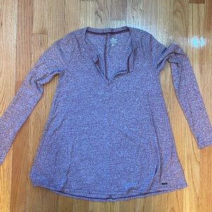 Hollister Vintage Y2K Marled Ribbed Burgundy Henley Long Sleeve Tunic V Neck Top